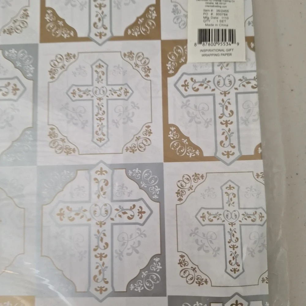 Vintage NEW Inspirational Cross Gift Wrapping Paper Made In USA